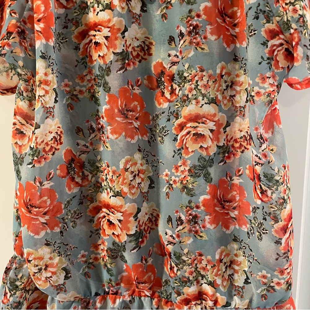 Junior Misses Forever XXI Aqua Coral Floral Sheer Top Size M - Picture 5 of 10